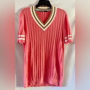 Mr Turk Pink Cable Knit V-Neck Sweater Size S